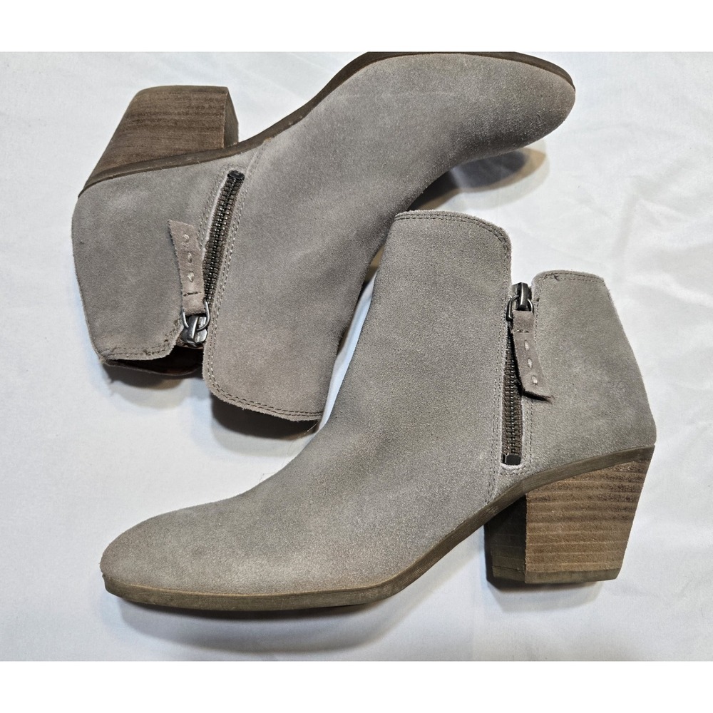 Frye Judith Double Zipper Ankle Booties‎ Suede Gray Heel Leather Shoes Sz 6.5M
